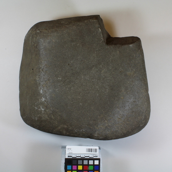 Hearst Museum object titled Mortar, accession number 1-26732, described as Flat mortar stone, used with basket hopper.