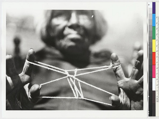 Hearst Museum object titled Black-and-white negative, accession number 15-7151, described as Cat's cradle: Girl baby (eselu osa), complete