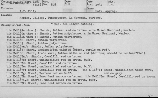 Documentation associated with Hearst Museum object titled Bracelet fragment, accession number K-1179, described as Pottery bracelet fragment.