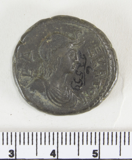 Hearst Museum object 3 of 6 titled Coin: billon tetradrachm, accession number 6-22559, described as Head of Hadrian, laureate, wearing cloak and cuirass