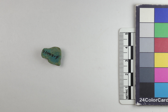 Hearst Museum object titled Amulet, accession number 6-20072, described as blue faience amulet from foundation deposits.