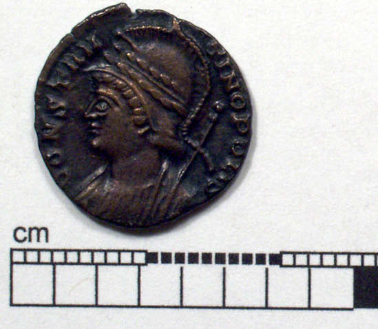 Hearst Museum object titled Coin: æ 4, accession number 8-7170, described as Coin: Æ 4. City of Constantinople.