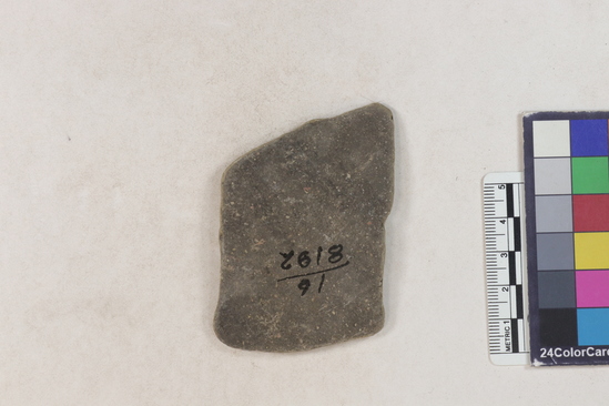 Hearst Museum object 87 of 183 titled Potsherd, accession number 16-8192, described as Potsherd: bodys Section of Manta on beach currently inhabited. Numbers  8111 to 8194 are sherds picked up on beach at low tide.