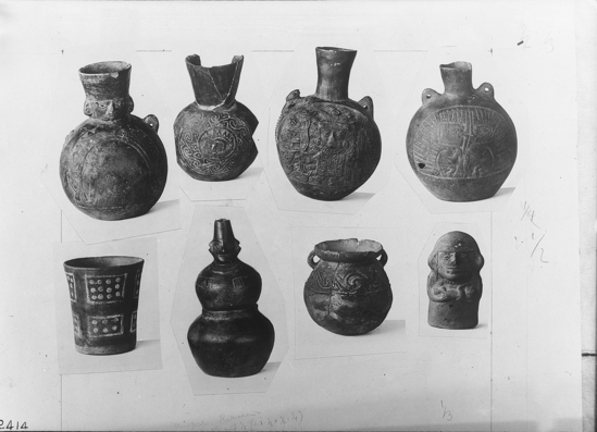 Hearst Museum object titled Black-and-white negative, accession number 15-2414, described as Pottery vessels; 4-2540, 2541, 2538, 2539, 2536, 2537, 2544, 2546