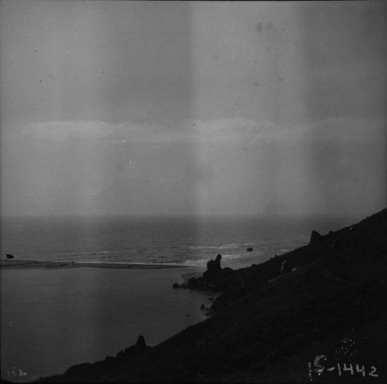 Hearst Museum object titled Black-and-white negative, accession number 15-1442, described as The mouth of the Klamath and part of Requa ranch