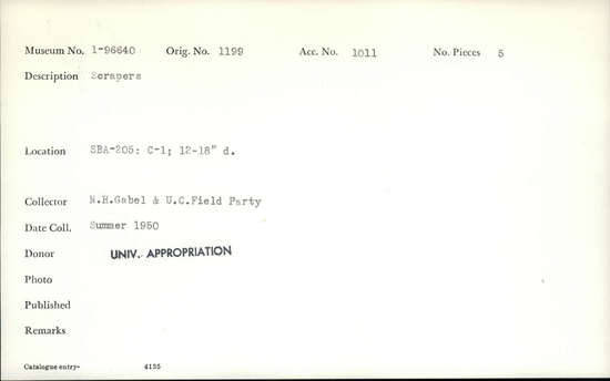Documentation associated with Hearst Museum object titled Scrapers, accession number 1-96640, described as Scrapers.