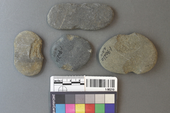 Hearst Museum object titled Sinkers, accession number 1-90210, described as Notched, pebble, above historic level