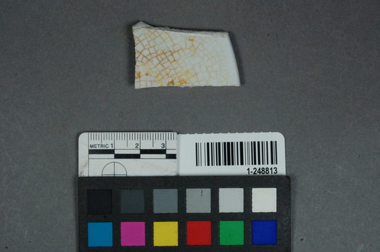 Hearst Museum object titled Plate fragment, accession number 1-248813, described as Ceramic plate rim, fragment(s), refined white earthenware; glazed