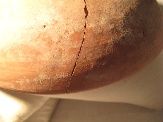 Hearst Museum object 32 of 66 titled Broken bowl, accession number 6-5728, described as Pottery: smooth pinkish bowl, broken burnished lines inside and out.  Diameter 20cm, height 6cm.