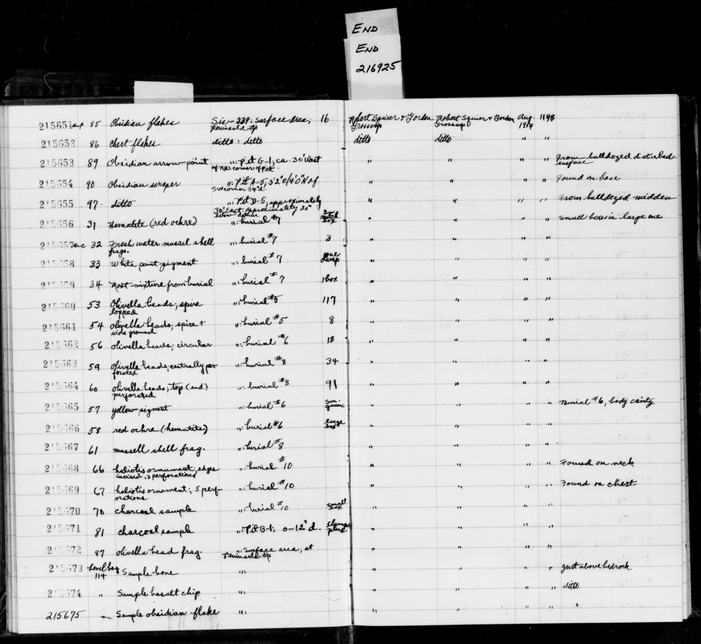 Documentation associated with Hearst Museum object titled Shell fragments, accession number 1-215657a-c, described as Freshwater mussel.