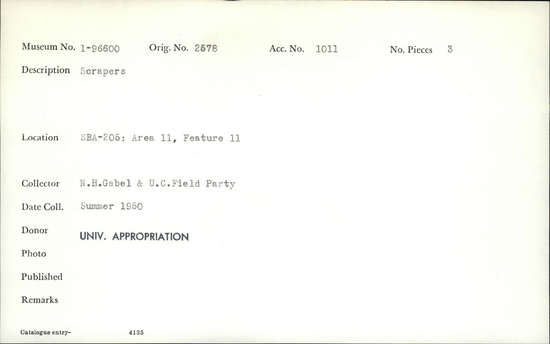 Documentation associated with Hearst Museum object titled Scrapers, accession number 1-96600, described as Scrapers.