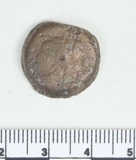 Hearst Museum object titled Coin: æ, accession number 6-22531, described as Diademed head of Zeus Ammon, r. central hole