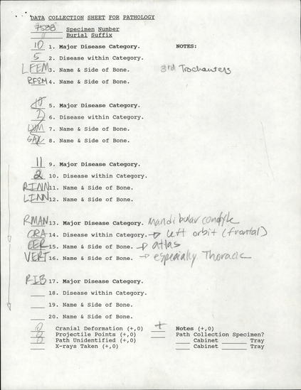 Documentation associated with Hearst Museum object titled Human remains, accession number 12-7588(0), described as Adult [female symbol]