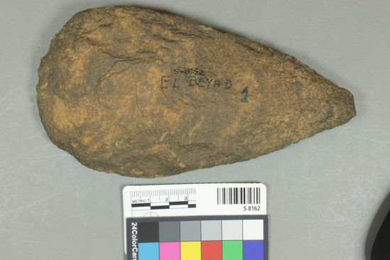 Hearst Museum object 2 of 2 titled Handaxe, accession number 5-8162, described as Handaxe; bifacial; thin; length 16.5 cm