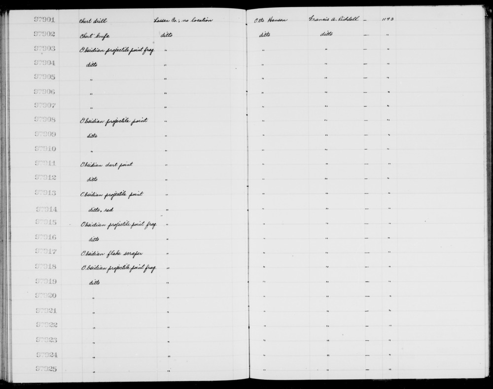 Documentation associated with Hearst Museum object titled Flake scraper, accession number 1-97917, described as Obsidian