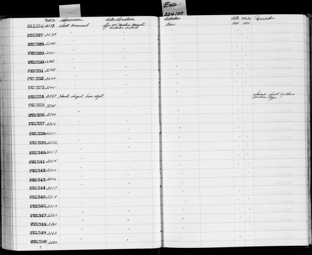 Documentation associated with Hearst Museum object titled Fishhook, accession number 1-222349, described as Bone fishhook