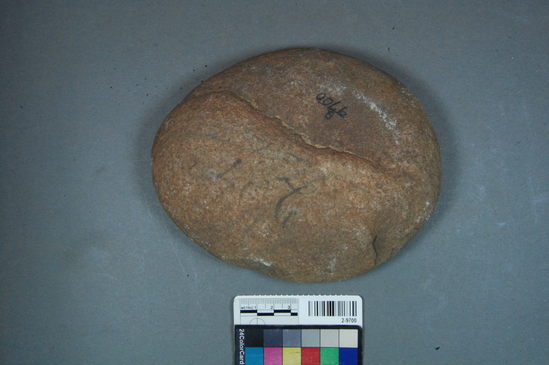 Hearst Museum object titled Mano, accession number 2-9700, described as Muller of sandstone, oval