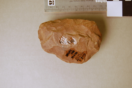 Hearst Museum object 3 of 3 titled Handaxe, accession number 9-6418, described as Hand-axe; (core tool).