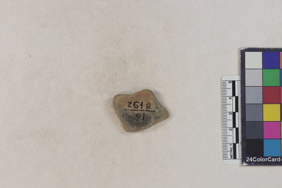 Hearst Museum object 81 of 183 titled Potsherd, accession number 16-8192, described as Potsherd: bodys Section of Manta on beach currently inhabited. Numbers  8111 to 8194 are sherds picked up on beach at low tide.