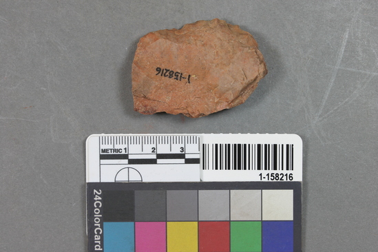 Hearst Museum object titled Blade, accession number 1-158216, described as Large point or blade, dull red, chert or basalt