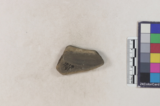 Hearst Museum object 70 of 160 titled Potsherd, accession number 16-8191, described as Potsherd: rims Section of Manta on beach currently inhabited. Numbers  8111 to 8194 are sherds picked up on beach at low tide.