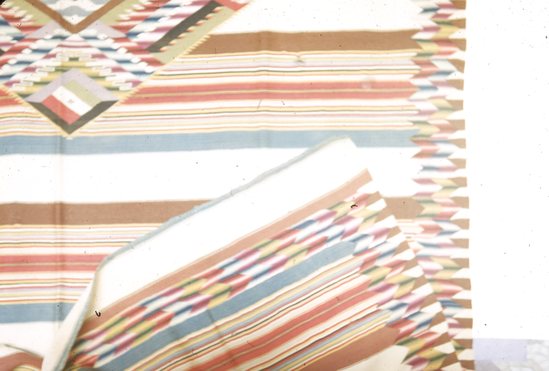 Hearst Museum object titled Color slide, accession number 25-18627, described as Polychrome Sarape, Stepped blocks, Plain Diamond