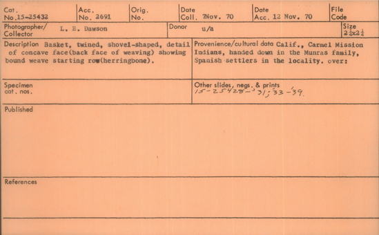 Documentation associated with Hearst Museum object titled Black-and-white negative, accession number 15-25432, described as black-and-white negative: