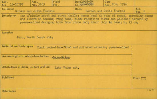 Documentation associated with Hearst Museum object titled Whistling bottle, accession number 16-18197, no description available.