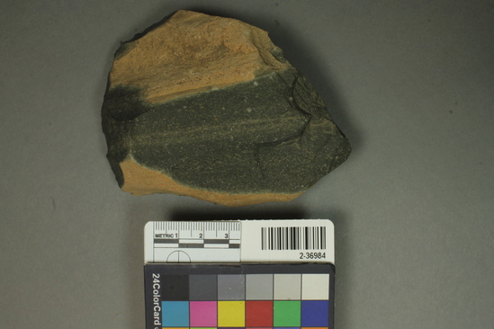 Hearst Museum object titled Core, accession number 2-36984, described as Plano-covex tool; green-black basalt