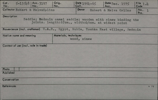 Documentation associated with Hearst Museum object titled Saddle or plow equipment, accession number 5-13548, no description available.