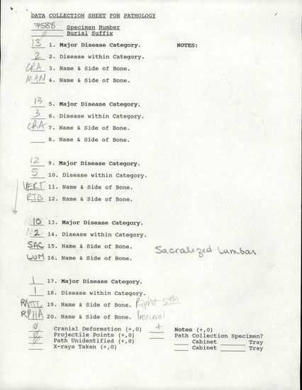 Documentation associated with Hearst Museum object titled Human remains, accession number 12-7588(0), described as Adult [female symbol]