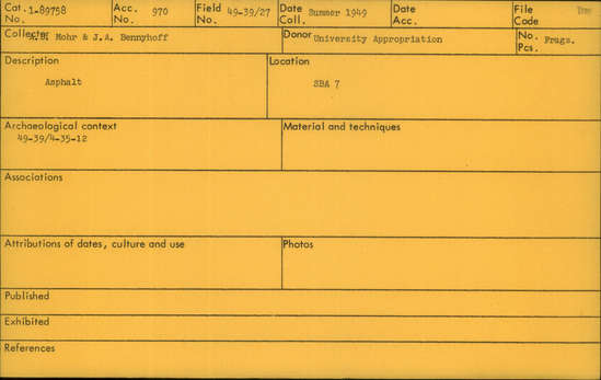 Documentation associated with Hearst Museum object titled Asphalt, accession number 1-89758, described as Asphalt