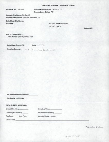 Documentation associated with Hearst Museum object titled Sample, accession number 12-7765.3, described as pulverized bone sample, burial 29