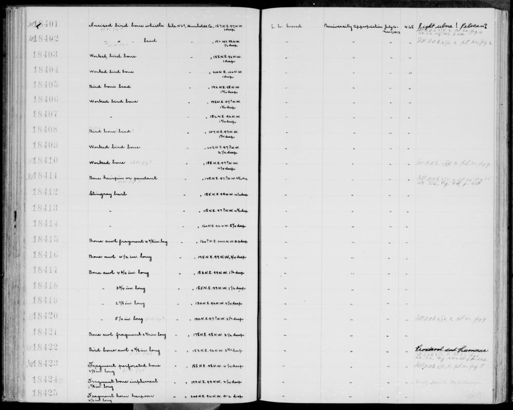 Documentation associated with Hearst Museum object titled Awl, accession number 1-18416, described as bone awl