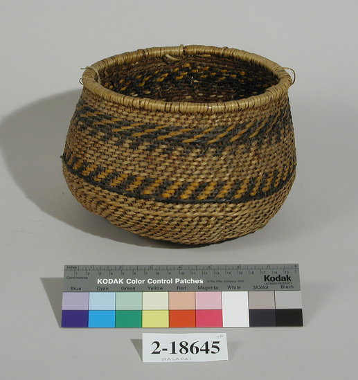 Hearst Museum object titled Bowl basket, accession number 2-18645, described as Diagonal twine, bowl shape.