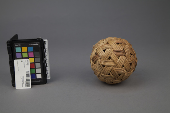 Hearst Museum object 1 of 2 titled Woven ball, accession number 10-TEMP01, no description available.