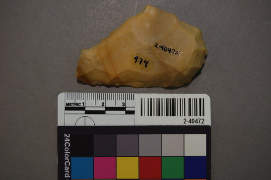 Hearst Museum object titled Scraper, accession number 2-40472, described as Chert scraper. Length 6.75 cm