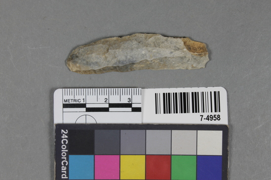 Hearst Museum object titled Blade, accession number 7-4958, described as Upper Paleolithic blade; flint