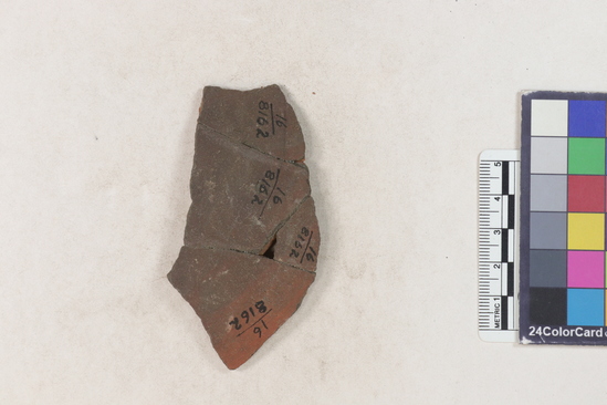 Hearst Museum object 3 of 4 titled Potsherd, accession number 16-8162, described as Potsherd; body, white slip Section of Manta on beach currently inhabited. Numbers  8111 to 8194 are sherds picked up on beach at low tide.