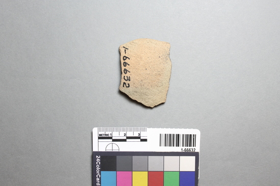 Hearst Museum object titled Potsherd, accession number 1-66632, described as Carrizo Buff I (Sedimentary clay), scoop rim.