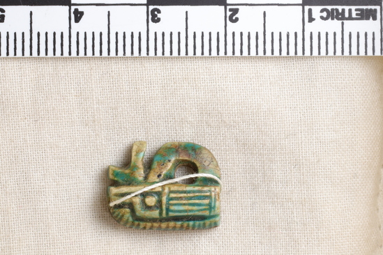 Hearst Museum object 3 of 4 titled Amulet with inscription, accession number 6-20635, described as green amulet inscribed. New Empire