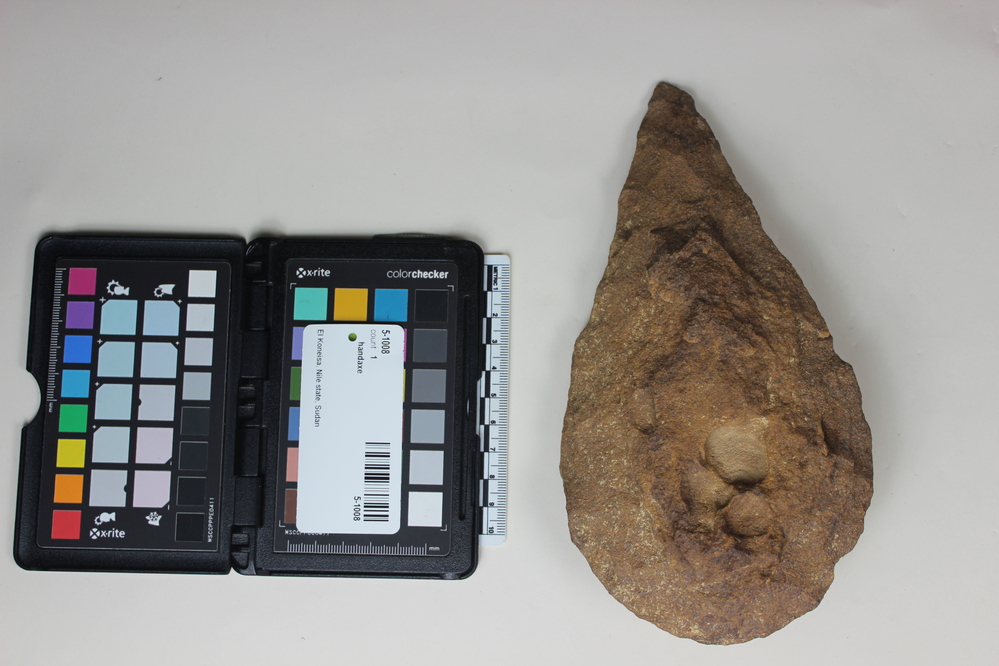 Hearst Museum object 1 of 2 titled Handaxe, accession number 5-1008, described as Hand axe, large, fine