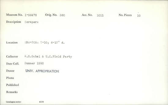 Documentation associated with Hearst Museum object titled Scrapers, accession number 1-96478, described as Scrapers.