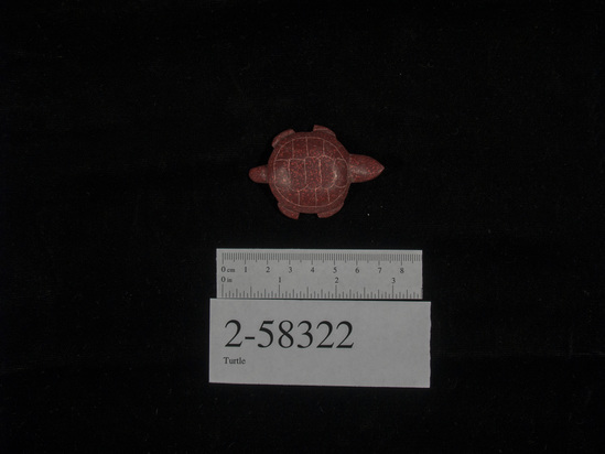 Hearst Museum object titled Figurine, accession number 2-58322, described as Carved catlinite turtle; signed "Winona.