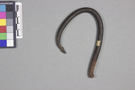 Hearst Museum object titled Fishhook, accession number 11-2209, described as Barbed iron fishhook