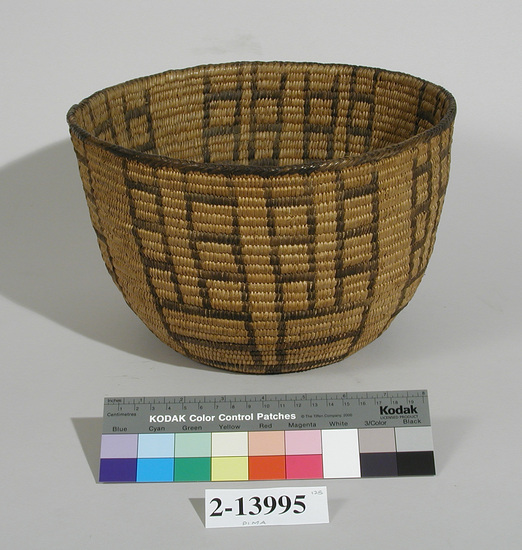 Hearst Museum object titled Bowl basket, accession number 2-13995, described as Coil. Bowl shaped, black design.