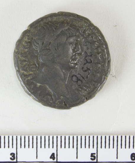 Hearst Museum object 4 of 6 titled Coin: billon tetradrachm, accession number 6-22578, described as head of Trajan, right, laureate