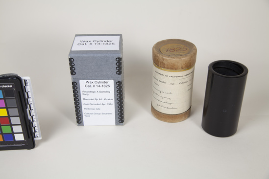 Hearst Museum object titled Wax cylinder recording, accession number 14-1825, described as A Gambling Song Notice: Image restricted due to its potentially sensitive nature. Contact Museum to request access.