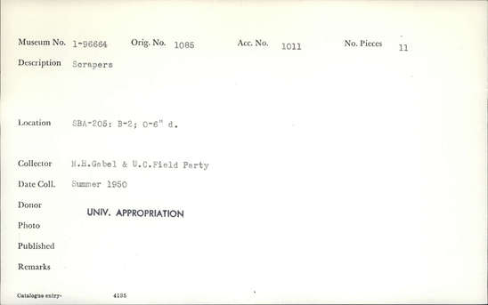 Documentation associated with Hearst Museum object titled Scrapers, accession number 1-96664, described as Scrapers.