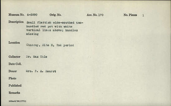 Documentation associated with Hearst Museum object titled Broken pot w/h, accession number 4-6890, no description available.